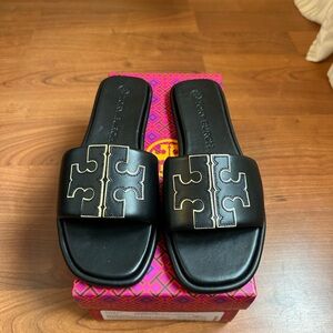 Tory Burch Doublet T Leather Slide Sandals